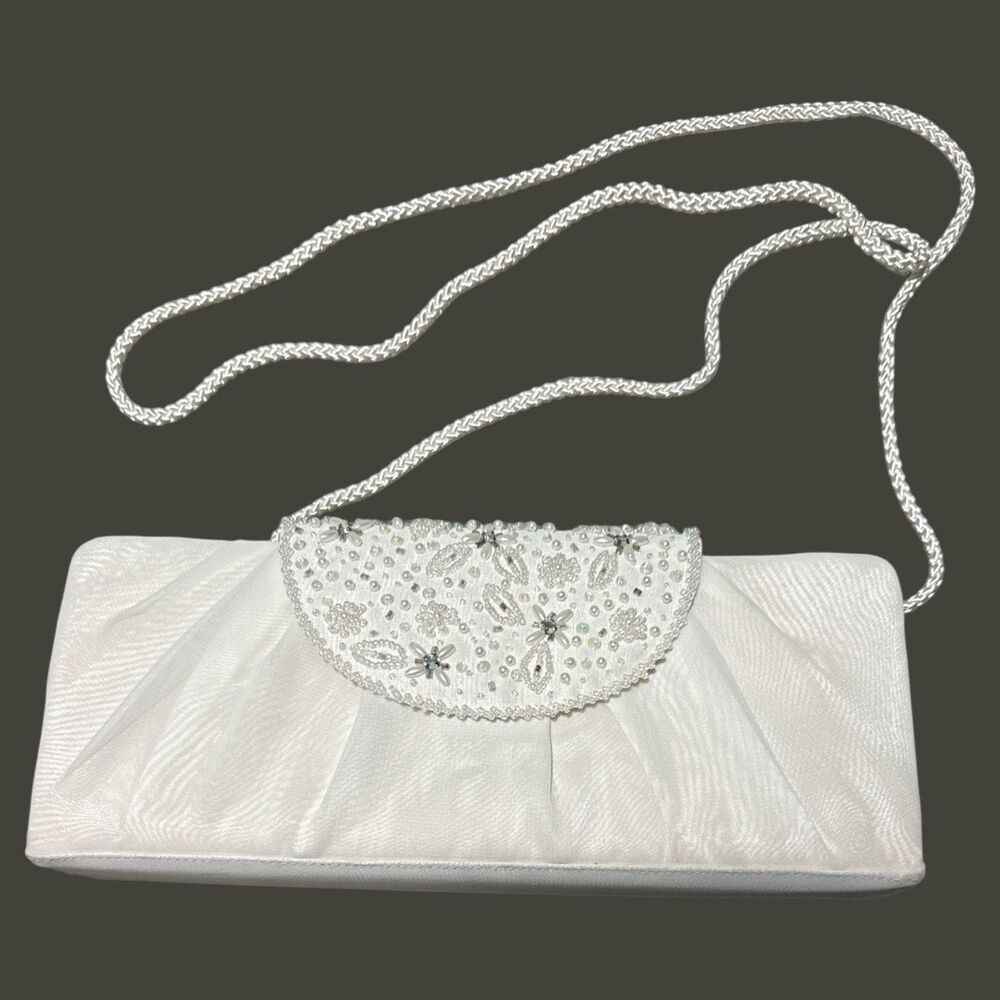 Preston & York White Beaded Clutch Purse Bridal Wedding Formal Shoulder Bag